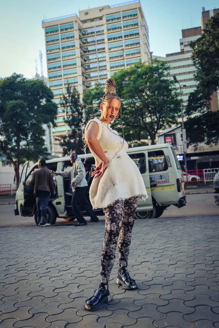 Fashion model posing on a city street