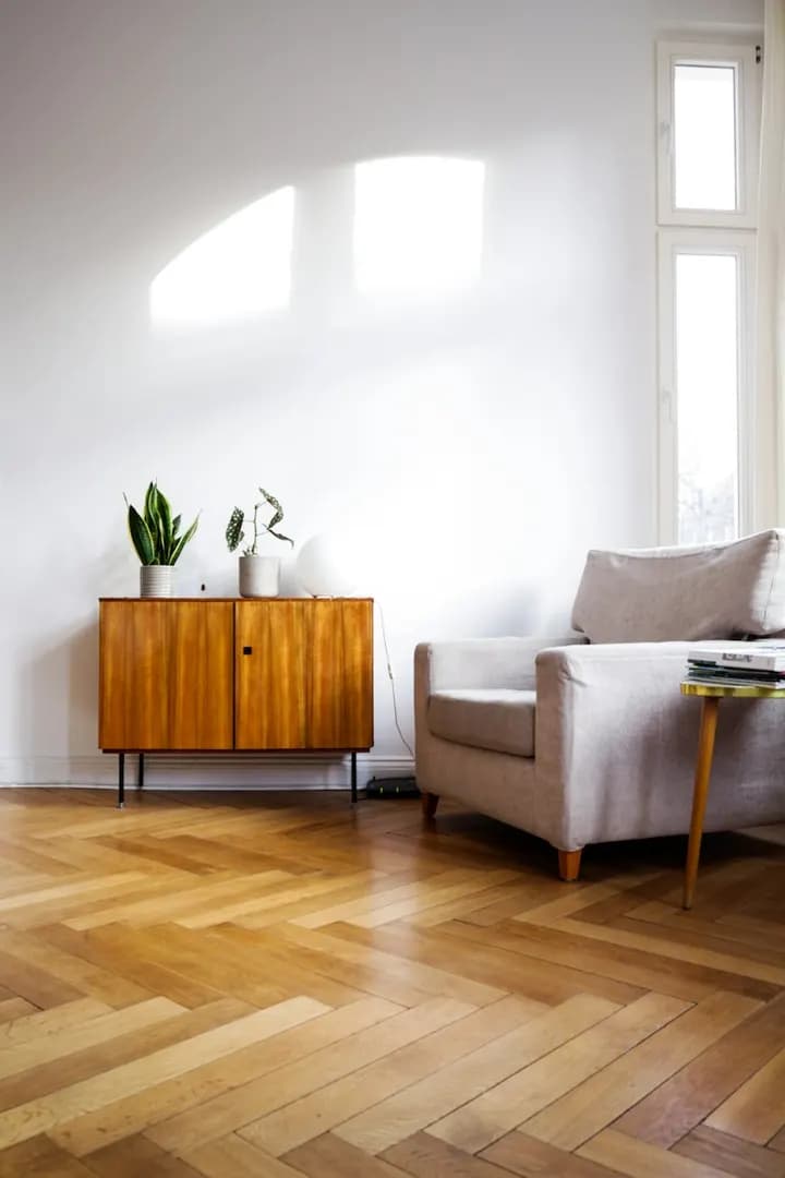 Minimal living room with wood furnishings
